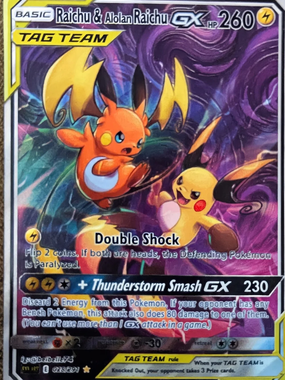Raichu & Alolan Raichu GX Tag Team Card (Yellow/Orange)